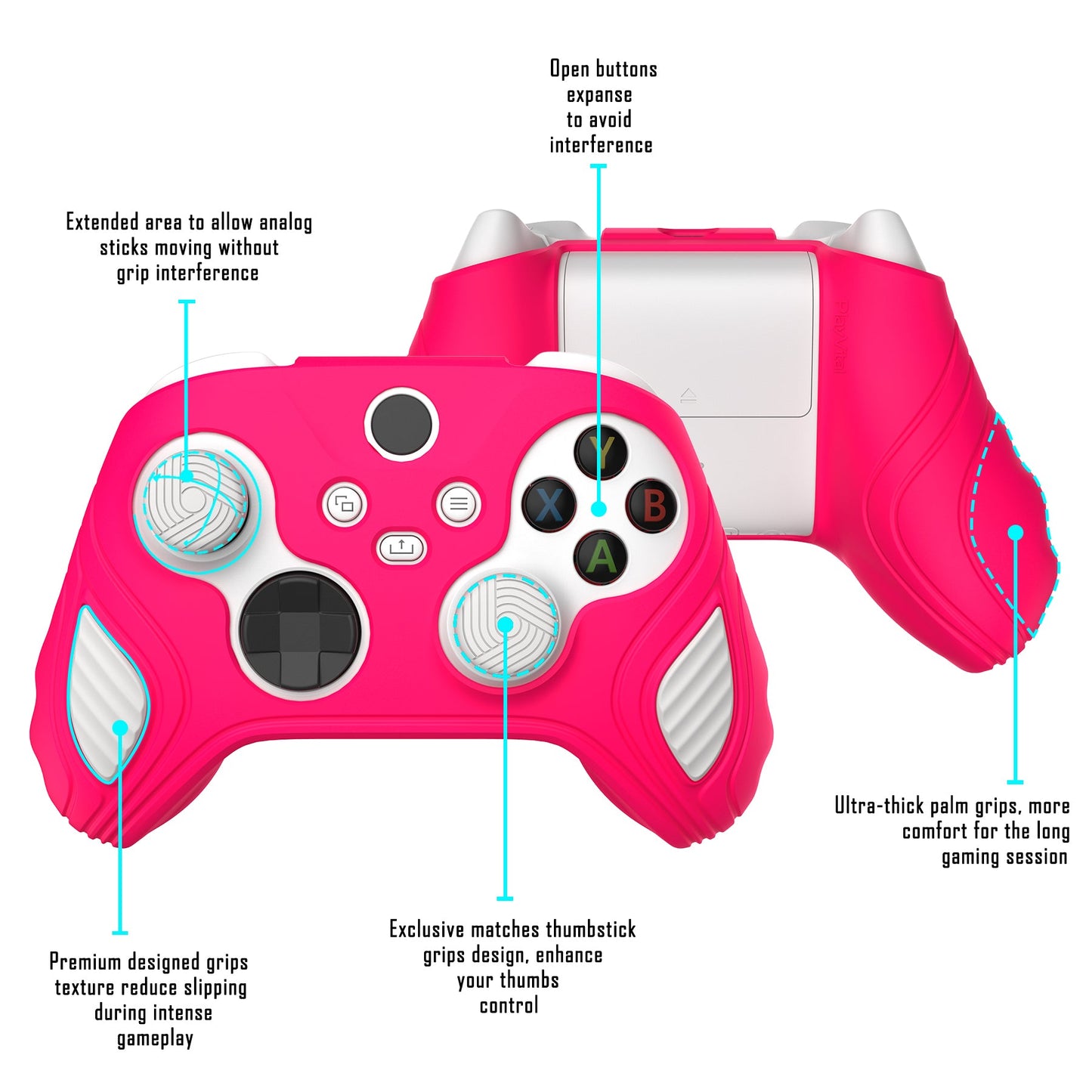 PlayVital Scorpion Edition Two-Tone Anti-Slip Silicone Case Cover for Xbox Series X/S Controller, Soft Rubber Case for Xbox Core Controller with Thumb Grip Caps - Bright Pink & White - SPX3008 PlayVital