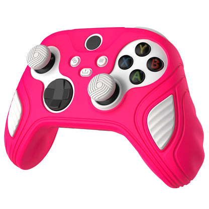 PlayVital Scorpion Edition Two-Tone Anti-Slip Silicone Case Cover for Xbox Series X/S Controller, Soft Rubber Case for Xbox Core Controller with Thumb Grip Caps - Bright Pink & White - SPX3008 PlayVital