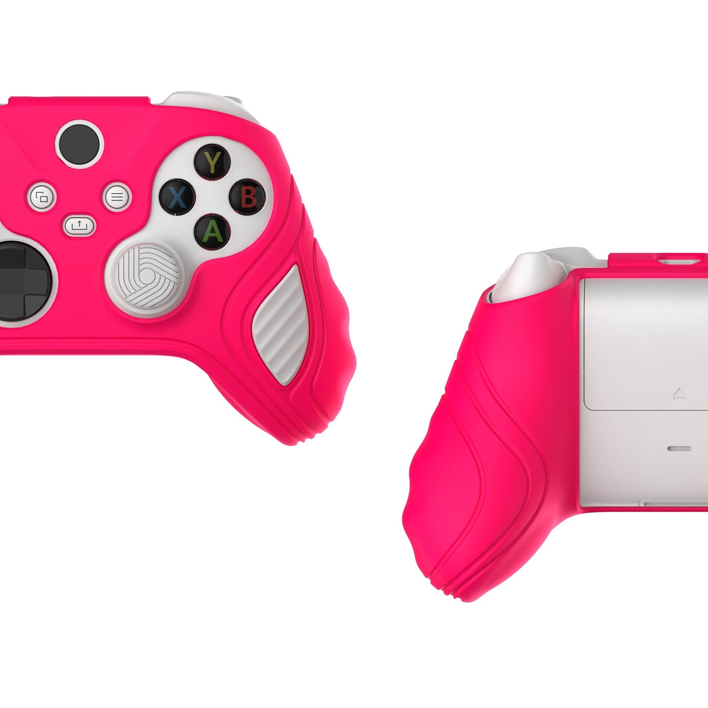 PlayVital Scorpion Edition Two-Tone Anti-Slip Silicone Case Cover for Xbox Series X/S Controller, Soft Rubber Case for Xbox Core Controller with Thumb Grip Caps - Bright Pink & White - SPX3008 PlayVital