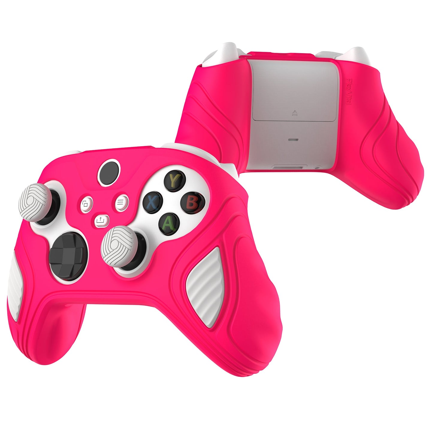 PlayVital Scorpion Edition Two-Tone Anti-Slip Silicone Case Cover for Xbox Series X/S Controller, Soft Rubber Case for Xbox Core Controller with Thumb Grip Caps - Bright Pink & White - SPX3008 PlayVital