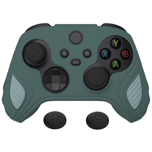 PlayVital Scorpion Edition Two-Tone Anti-Slip Silicone Case Cover for Xbox Series X/S Controller, Soft Rubber Case for Xbox Core Controller with Thumb Grip Caps - Templeton Gray & Jade Grey -SPX3009 PlayVital