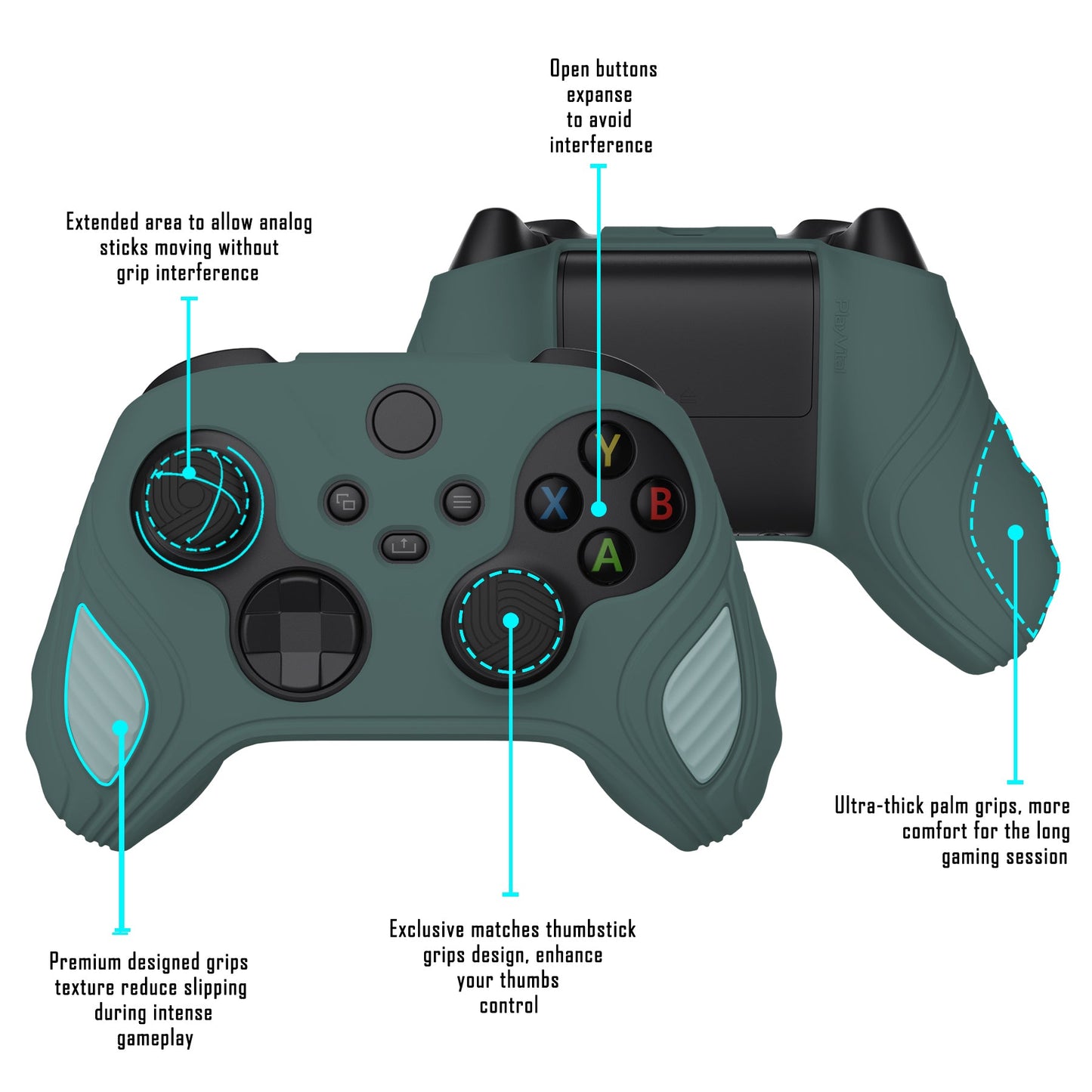 PlayVital Scorpion Edition Two-Tone Anti-Slip Silicone Case Cover for Xbox Series X/S Controller, Soft Rubber Case for Xbox Core Controller with Thumb Grip Caps - Templeton Gray & Jade Grey -SPX3009 PlayVital