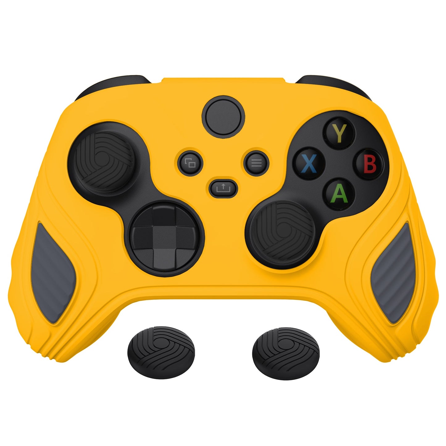 PlayVital Scorpion Edition Two-Tone Anti-Slip Silicone Case Cover for Xbox Series X/S Controller, Soft Rubber Case for Xbox Core Controller with Thumb Grip Caps - Caution Yellow & Graphite Gray -SPX3011 PlayVital