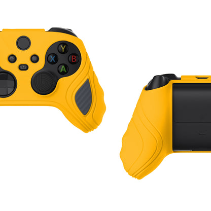 PlayVital Scorpion Edition Two-Tone Anti-Slip Silicone Case Cover for Xbox Series X/S Controller, Soft Rubber Case for Xbox Core Controller with Thumb Grip Caps - Caution Yellow & Graphite Gray -SPX3011 PlayVital