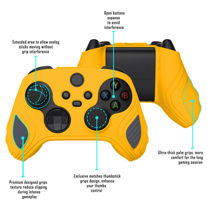 PlayVital Scorpion Edition Two-Tone Anti-Slip Silicone Case Cover for Xbox Series X/S Controller, Soft Rubber Case for Xbox Core Controller with Thumb Grip Caps - Caution Yellow & Graphite Gray -SPX3011 PlayVital