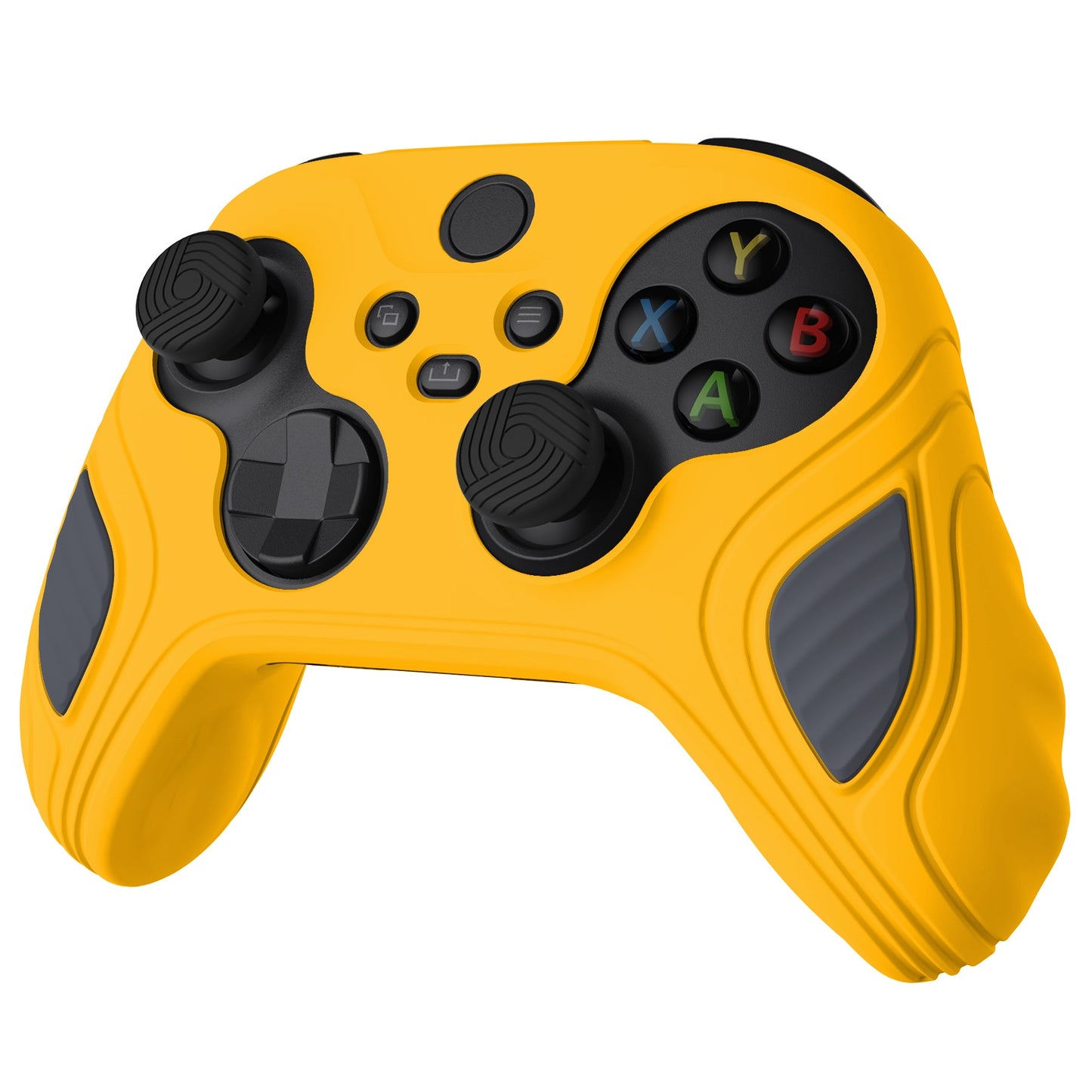 PlayVital Scorpion Edition Two-Tone Anti-Slip Silicone Case Cover for Xbox Series X/S Controller, Soft Rubber Case for Xbox Core Controller with Thumb Grip Caps - Caution Yellow & Graphite Gray -SPX3011 PlayVital