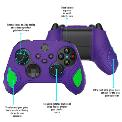 PlayVital Scorpion Edition Anti-Slip Silicone Case Cover for Xbox Series X/S Controller, Soft Rubber Case for Xbox Series X/S Controller with Thumb Grip Caps - Neon Genesis Purple & Green -SPX3012 PlayVital