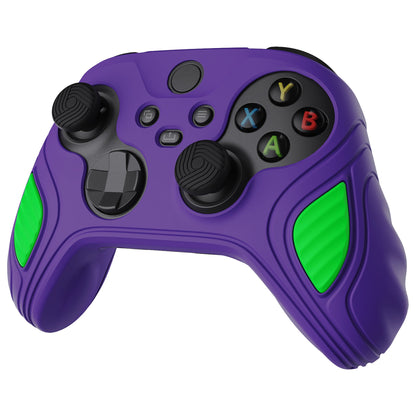 PlayVital Scorpion Edition Anti-Slip Silicone Case Cover for Xbox Series X/S Controller, Soft Rubber Case for Xbox Series X/S Controller with Thumb Grip Caps - Neon Genesis Purple & Green -SPX3012 PlayVital