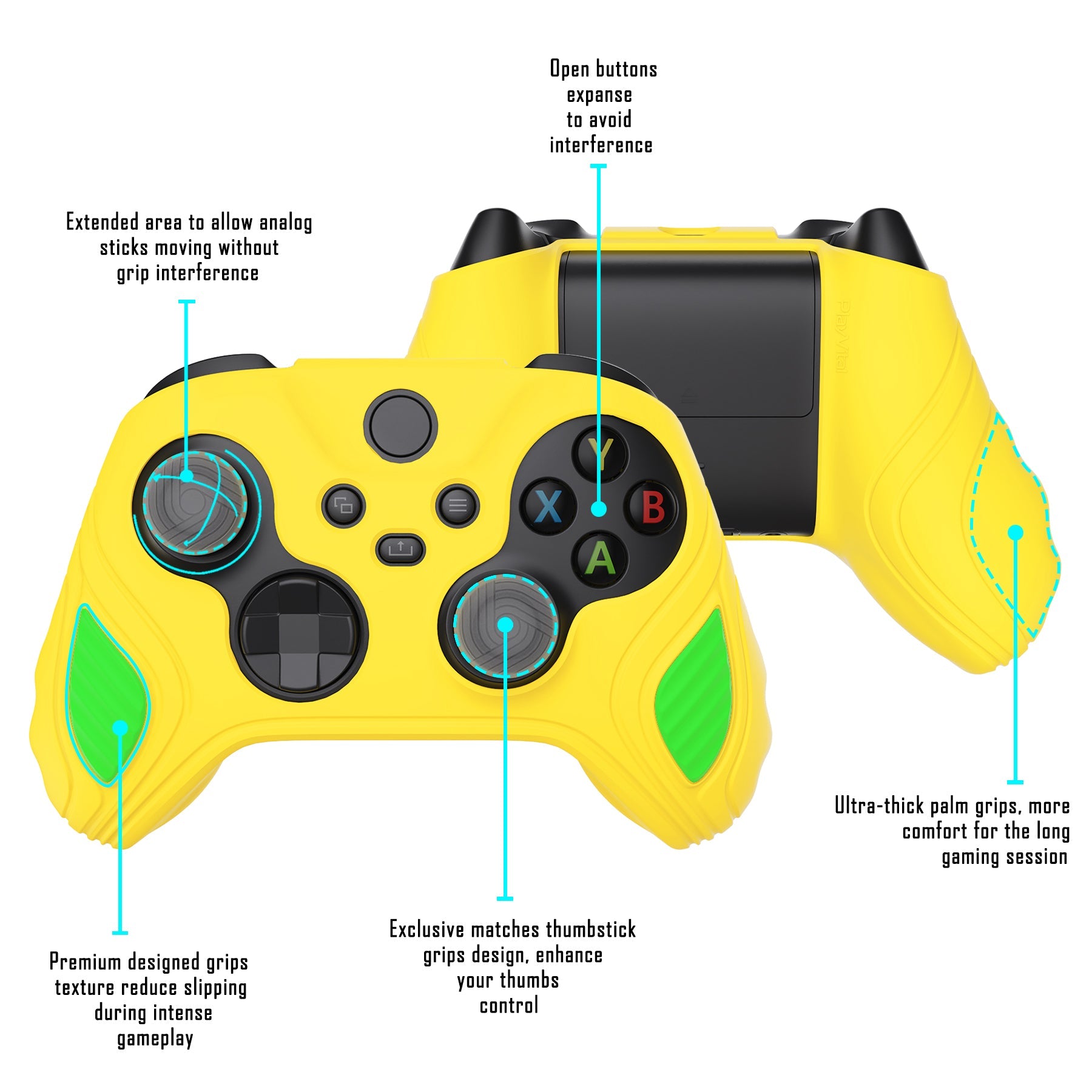 PlayVital Scorpion Edition Anti-Slip Silicone Case Cover for Xbox Series X/S Controller, Soft Rubber Case for Xbox Series X/S Controller with Thumb Grip Caps - Legend Yellow & Green -SPX3013 PlayVital