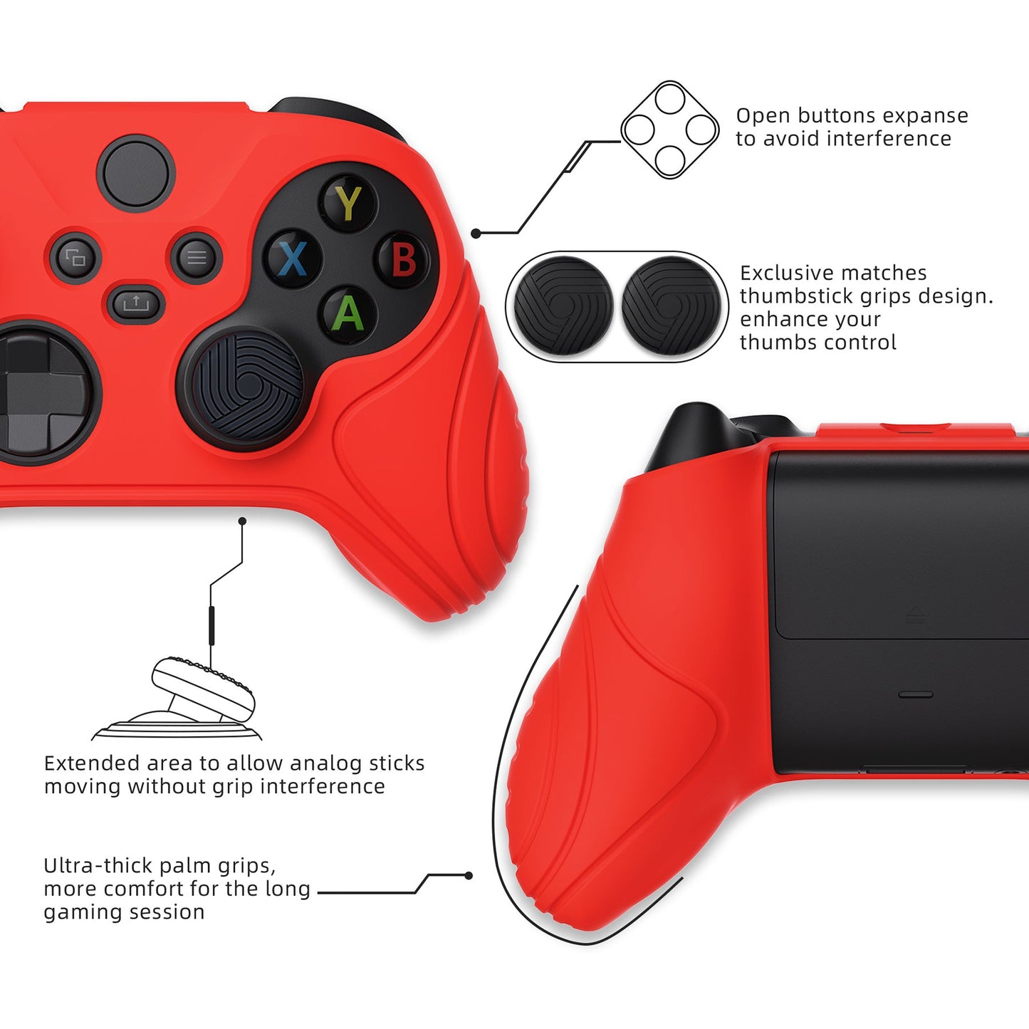 PlayVital Samurai Edition Passion Red Anti-slip Controller Grip Silicone Skin, Ergonomic Soft Rubber Protective Case Cover for Xbox Series S/X Controller with Black Thumb Stick Caps - WAX3014 PlayVital