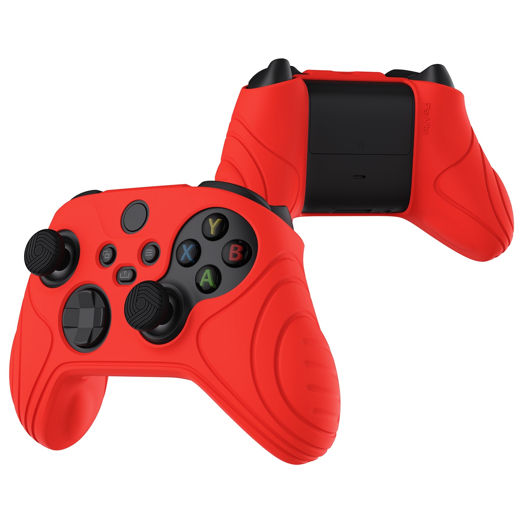 PlayVital Samurai Edition Passion Red Anti-slip Controller Grip Silicone Skin, Ergonomic Soft Rubber Protective Case Cover for Xbox Series S/X Controller with Black Thumb Stick Caps - WAX3014 PlayVital