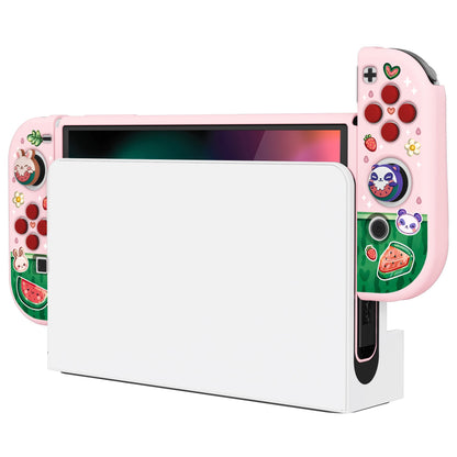 PlayVital ZealProtect Soft Protective Case with Thumb Grip Caps & ABXY Direction Button Caps for Switch OLED - Watermelon Sweet Treats - XSOYV6034 playvital