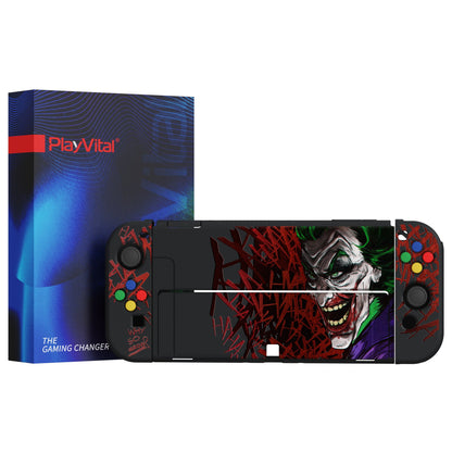 PlayVital ZealProtect Soft Protective Case for Switch OLED, Flexible Protector Joycon Grip Cover for Switch OLED with Thumb Grip Caps & ABXY Direction Button Caps - Clown Hahaha - XSOYV6029 playvital