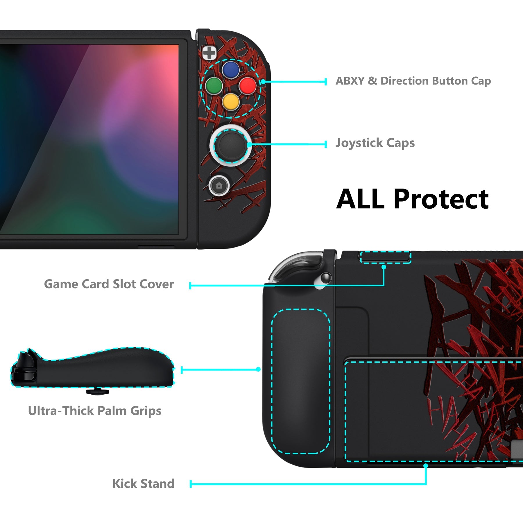 PlayVital ZealProtect Soft Protective Case for Switch OLED, Flexible Protector Joycon Grip Cover for Switch OLED with Thumb Grip Caps & ABXY Direction Button Caps - Clown Hahaha - XSOYV6029 playvital