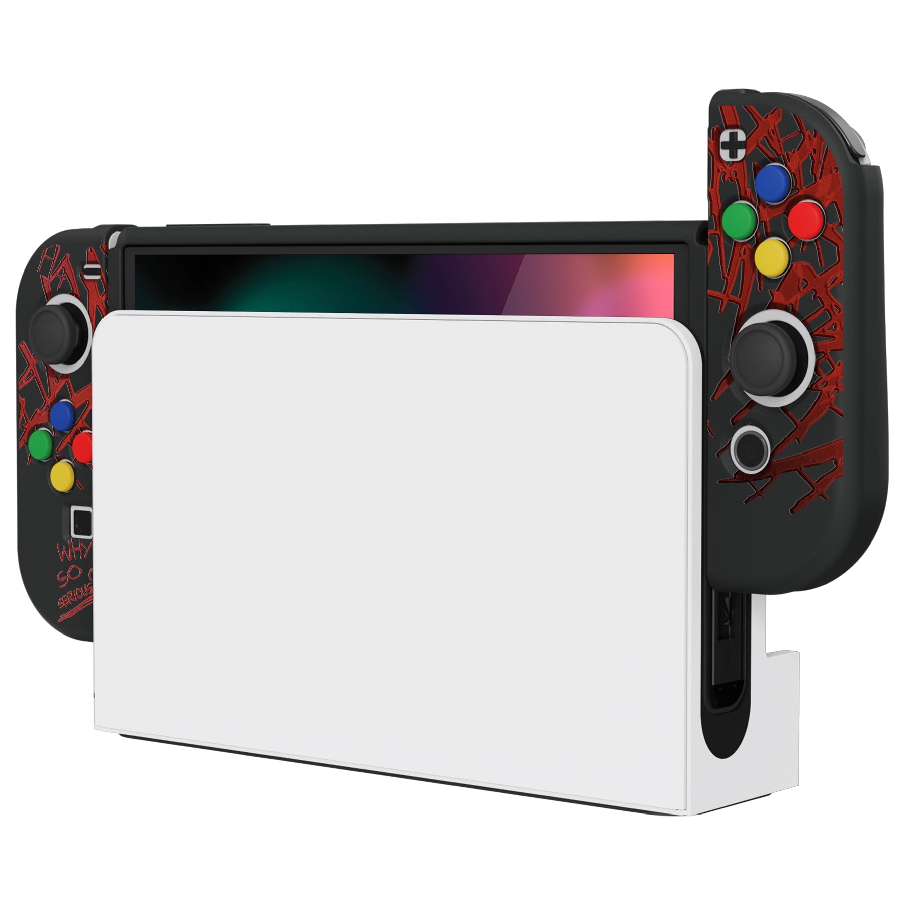 PlayVital ZealProtect Soft Protective Case for Switch OLED, Flexible Protector Joycon Grip Cover for Switch OLED with Thumb Grip Caps & ABXY Direction Button Caps - Clown Hahaha - XSOYV6029 playvital