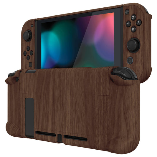 PlayVital Wooden Grain Back Cover for Nintendo Switch Console, NS Joycon Handheld Controller Separable Protector Hard Shell, Soft Touch Customized Dockable Protective Case for Nintendo Switch - NTS202 PlayVital