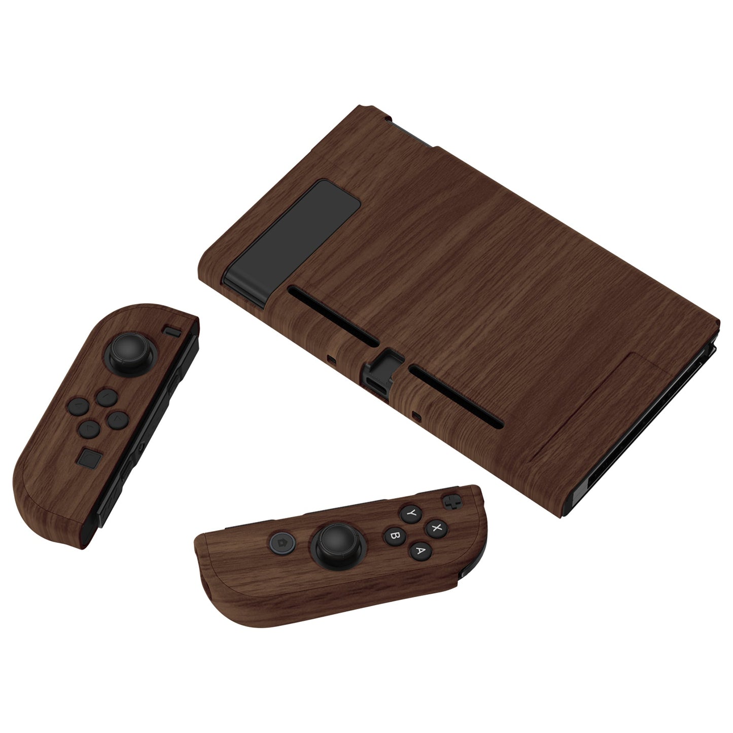 PlayVital Wooden Grain Back Cover for Nintendo Switch Console, NS Joycon Handheld Controller Separable Protector Hard Shell, Soft Touch Customized Dockable Protective Case for Nintendo Switch - NTS202 PlayVital