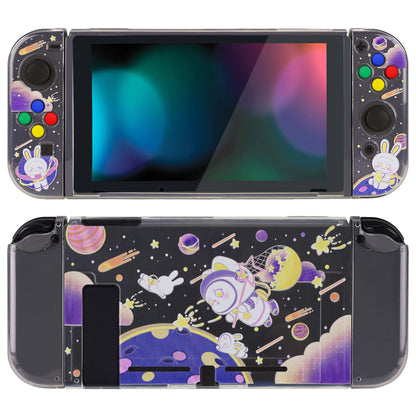 PlayVital Protective Case for Nintendo Switch, Soft TPU Slim Case Cover for Nintendo Switch Joycon Console with Purple ABXY Direction Button Caps - Space Cat - NTU6031 PlayVital