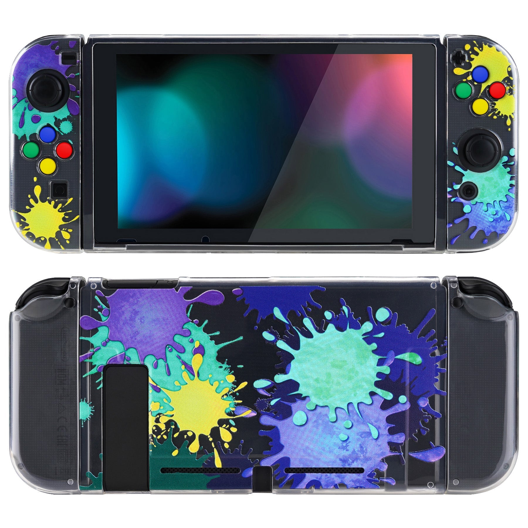 PlayVital Protective Case for Nintendo Switch, Soft TPU Slim Case Cover for Nintendo Switch Console with Colorful ABXY Direction Button Caps - Splattering Paint - NTU6030 PlayVital