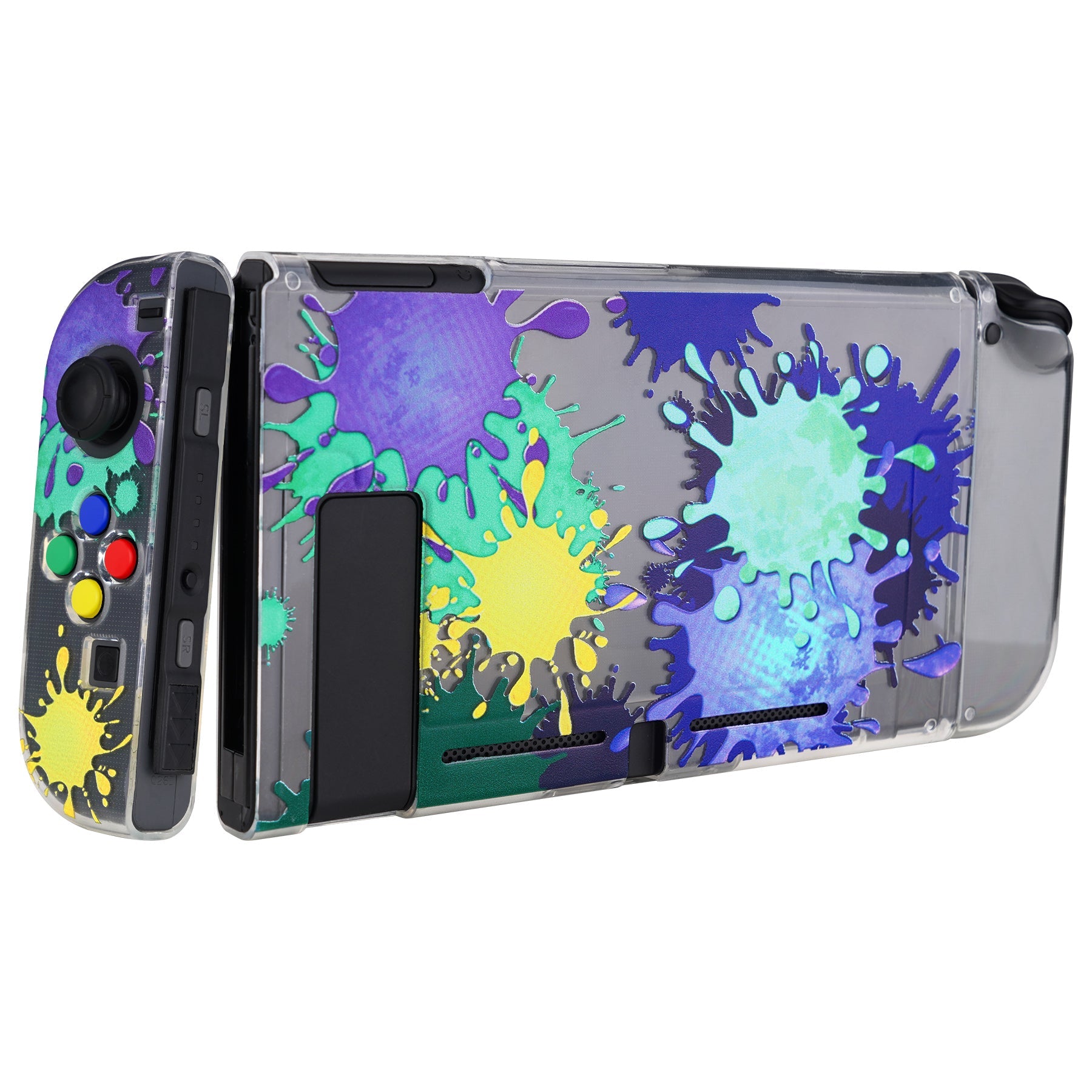 PlayVital Protective Case for Nintendo Switch, Soft TPU Slim Case Cover for Nintendo Switch Console with Colorful ABXY Direction Button Caps - Splattering Paint - NTU6030 PlayVital