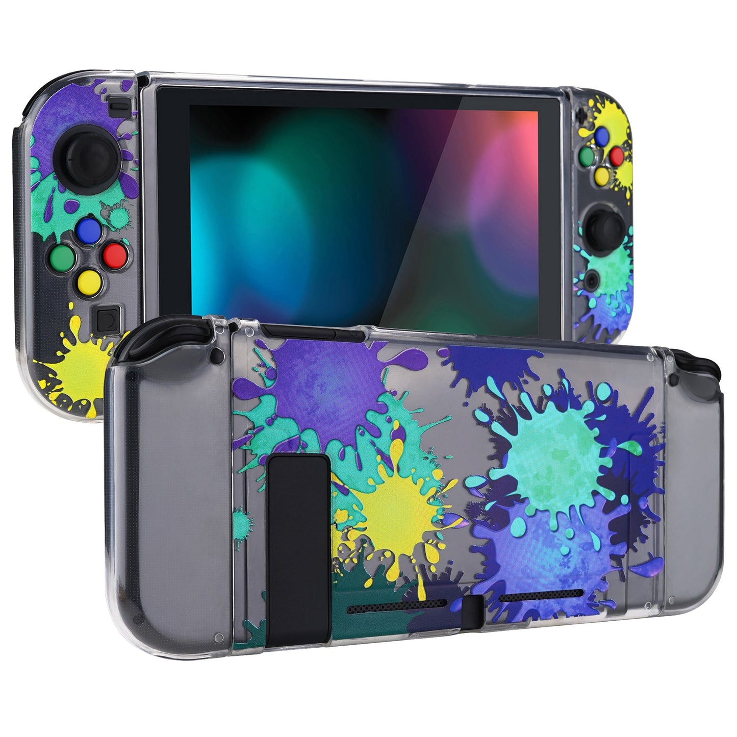 PlayVital Protective Case for Nintendo Switch, Soft TPU Slim Case Cover for Nintendo Switch Console with Colorful ABXY Direction Button Caps - Splattering Paint - NTU6030 PlayVital