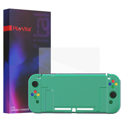 PlayVital AlterGrips Glossy Dockable Protective Case Ergonomic Grip Cover for Nintendo Switch, Interchangeable Joycon Cover w/Screen Protector & Thumb Grip Caps & Button Caps - Chameleon Green Purple - TNSYP3002 playvital