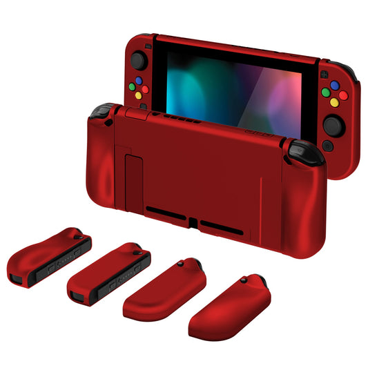 PlayVital AlterGrips Dockable Protective Case Ergonomic Grip Cover for Nintendo Switch, Interchangeable Joycon Cover w/Screen Protector & Thumb Grip Caps & Button Caps - Scarlet Red - TNSYP3004 playvital