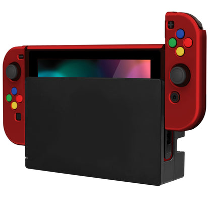 PlayVital AlterGrips Dockable Protective Case Ergonomic Grip Cover for Nintendo Switch, Interchangeable Joycon Cover w/Screen Protector & Thumb Grip Caps & Button Caps - Scarlet Red - TNSYP3004 playvital