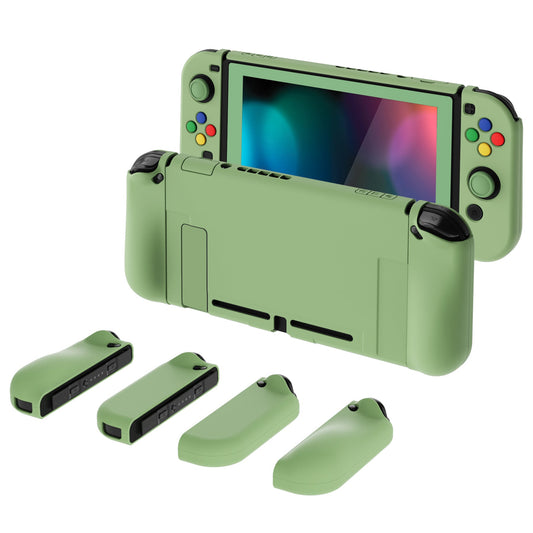 PlayVital AlterGrips Dockable Protective Case Ergonomic Grip Cover for Nintendo Switch, Interchangeable Joycon Cover w/Screen Protector & Thumb Grip Caps & Button Caps - Matcha Green - TNSYP3005 playvital