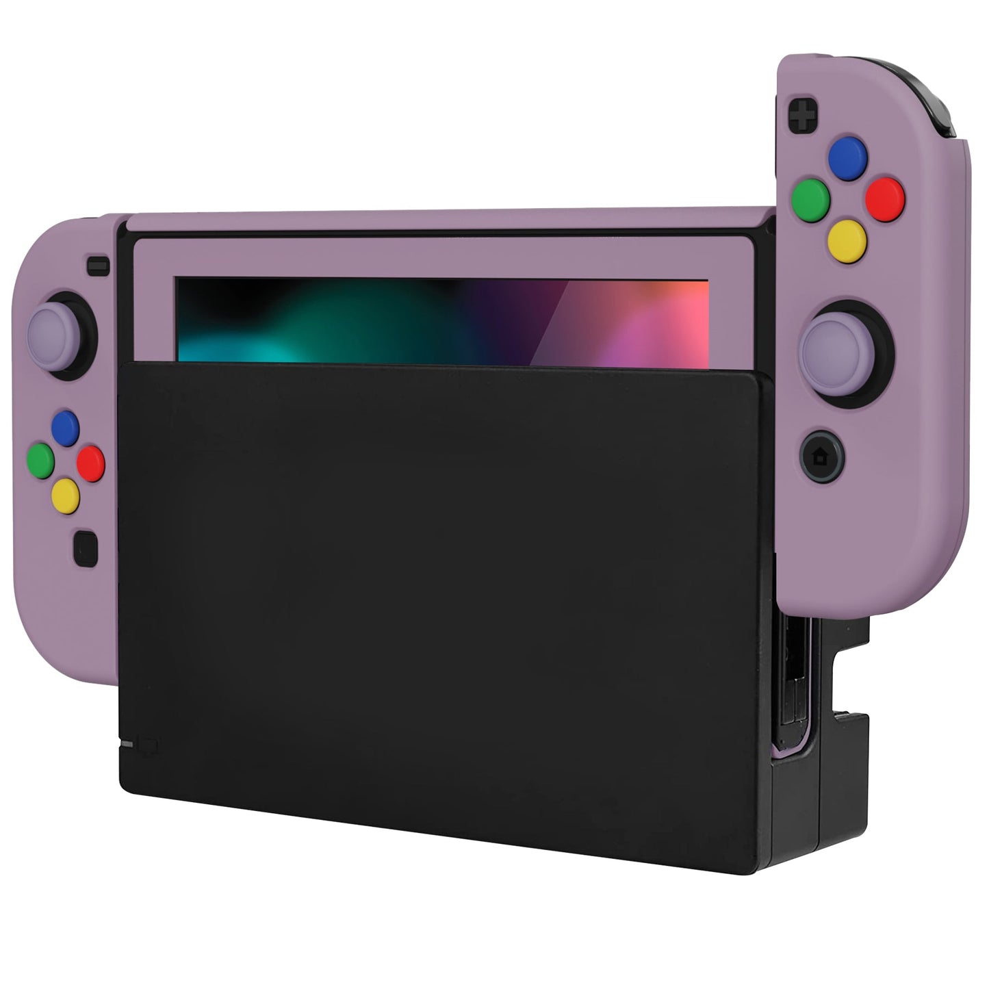 PlayVital AlterGrips Dockable Protective Case Ergonomic Grip Cover for Nintendo Switch, Interchangeable Joycon Cover w/Screen Protector & Thumb Grip Caps & Button Caps - Dark Grayish Violet - TNSYP3006 playvital