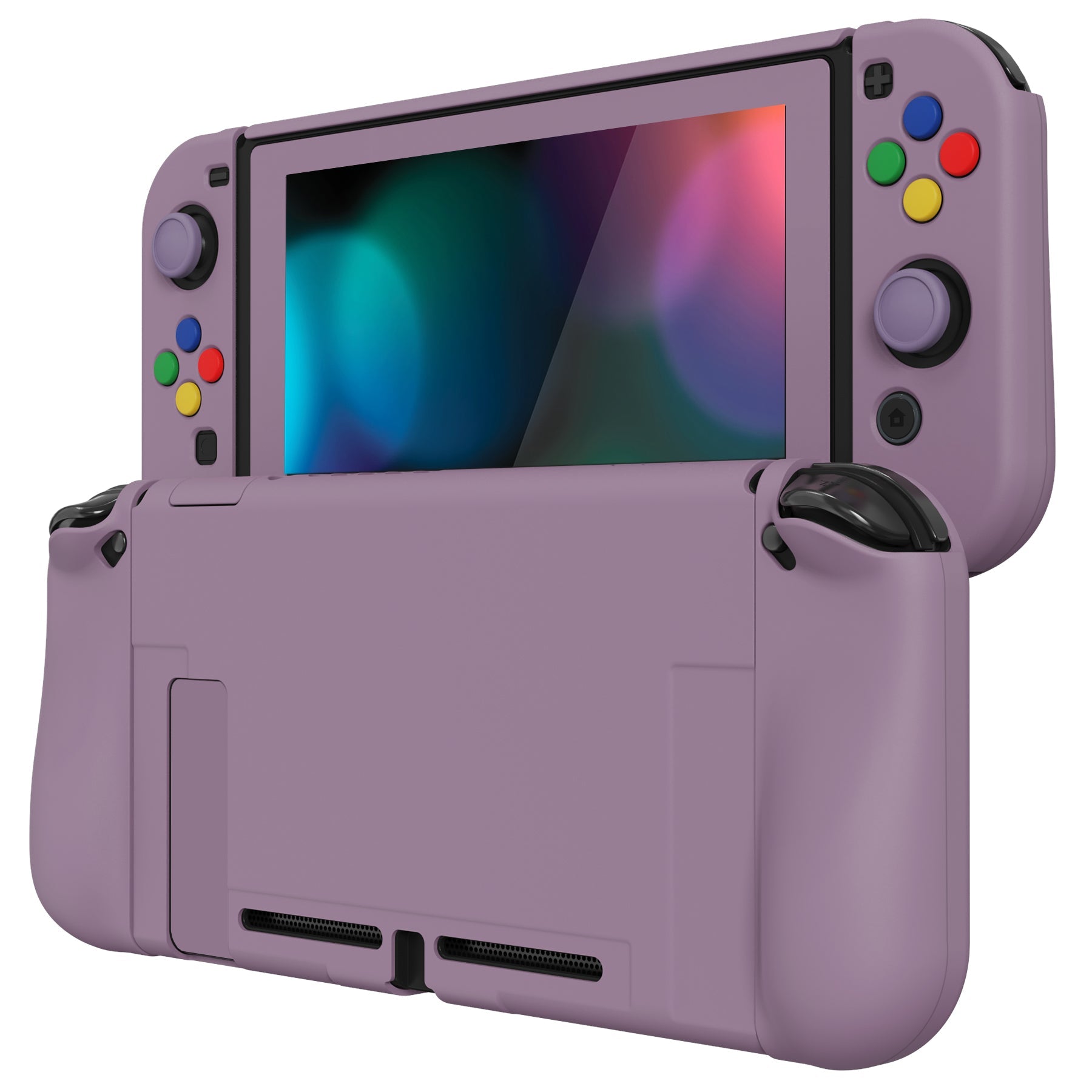 PlayVital AlterGrips Dockable Protective Case Ergonomic Grip Cover for Nintendo Switch, Interchangeable Joycon Cover w/Screen Protector & Thumb Grip Caps & Button Caps - Dark Grayish Violet - TNSYP3006 playvital