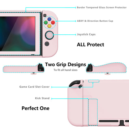 PlayVital AlterGrips Dockable Protective Case Ergonomic Grip Cover for Nintendo Switch, Interchangeable Joycon Cover w/Screen Protector & Thumb Grip Caps & Button Caps - Cherry Blossoms Pink - TNSYP3007 playvital