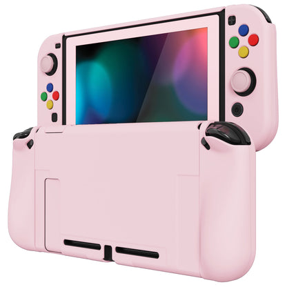 PlayVital AlterGrips Dockable Protective Case Ergonomic Grip Cover for Nintendo Switch, Interchangeable Joycon Cover w/Screen Protector & Thumb Grip Caps & Button Caps - Cherry Blossoms Pink - TNSYP3007 playvital