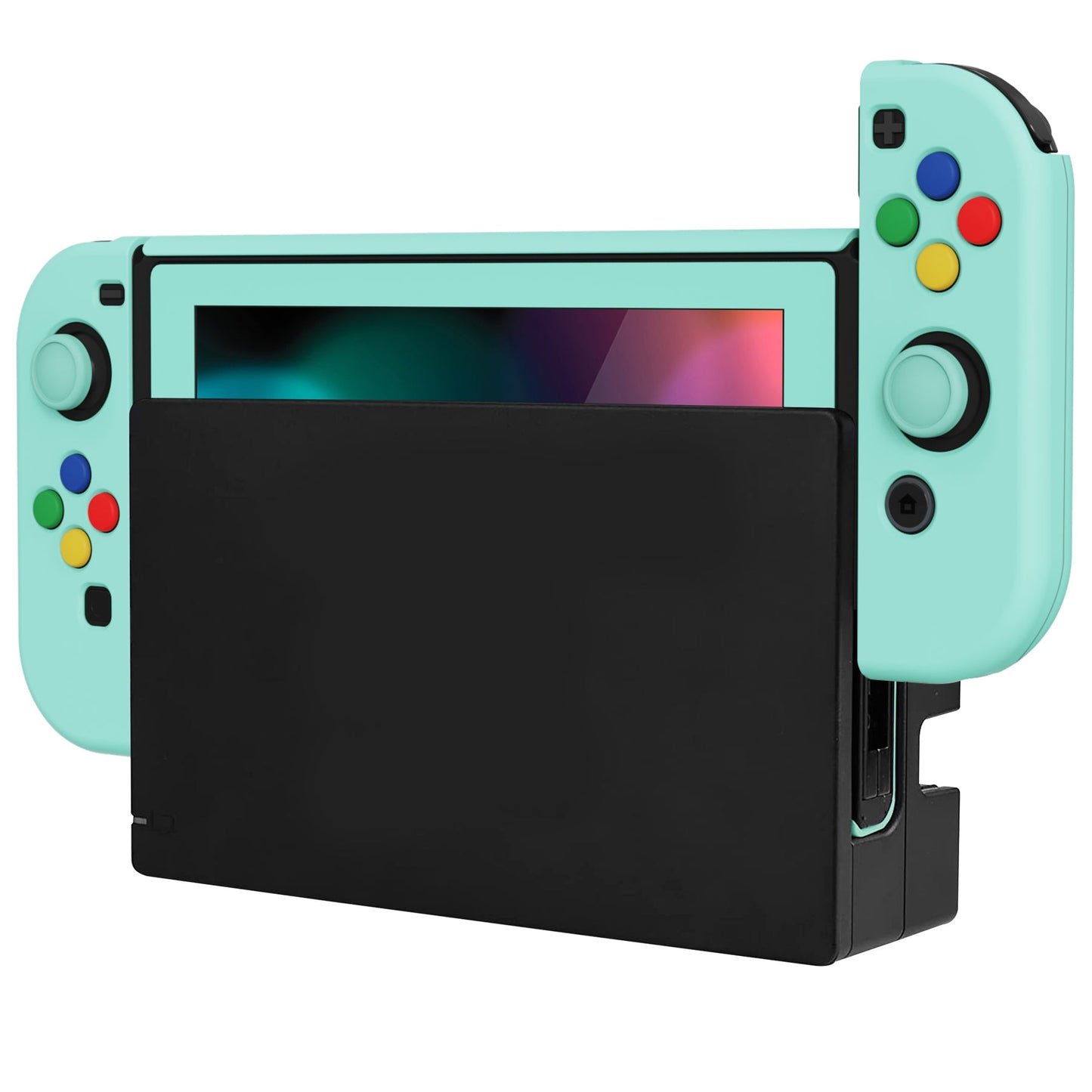 PlayVital AlterGrips Dockable Protective Case Ergonomic Grip Cover for Nintendo Switch, Interchangeable Joycon Cover w/Screen Protector & Thumb Grip Caps & Button Caps - Misty Green - TNSYP3009 playvital