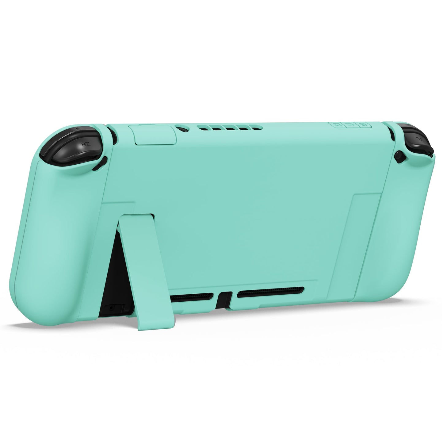 PlayVital AlterGrips Dockable Protective Case Ergonomic Grip Cover for Nintendo Switch, Interchangeable Joycon Cover w/Screen Protector & Thumb Grip Caps & Button Caps - Misty Green - TNSYP3009 playvital