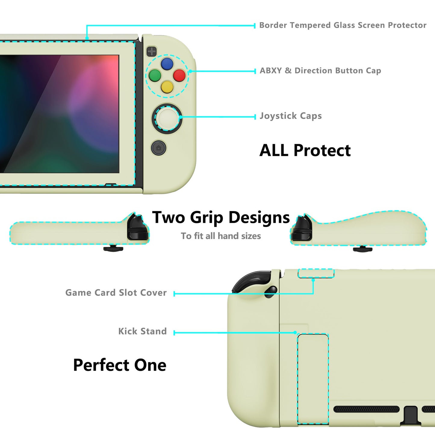 PlayVital AlterGrips Dockable Protective Case Ergonomic Grip Cover for Nintendo Switch, Interchangeable Joycon Cover w/Screen Protector & Thumb Grip Caps & Button Caps - Antique Yellow - TNSYP3010 playvital