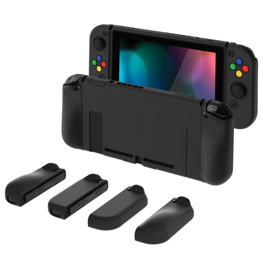 PlayVital AlterGrips Dockable Protective Case Ergonomic Grip Cover for Nintendo Switch, Interchangeable Joycon Cover w/Screen Protector & Thumb Grip Caps & Button Caps - Black - TNSYP3011 playvital