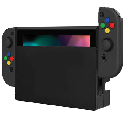 PlayVital AlterGrips Dockable Protective Case Ergonomic Grip Cover for Nintendo Switch, Interchangeable Joycon Cover w/Screen Protector & Thumb Grip Caps & Button Caps - Black - TNSYP3011 playvital