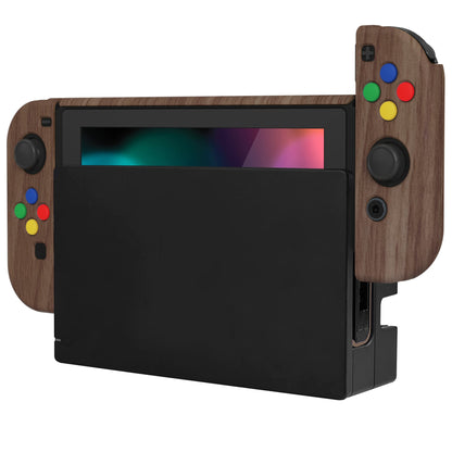 PlayVital AlterGrips Dockable Protective Case Ergonomic Grip Cover for Nintendo Switch, Interchangeable Joycon Cover w/Screen Protector & Thumb Grip Caps & Button Caps - Wood Grain - TNSYS2001 playvital