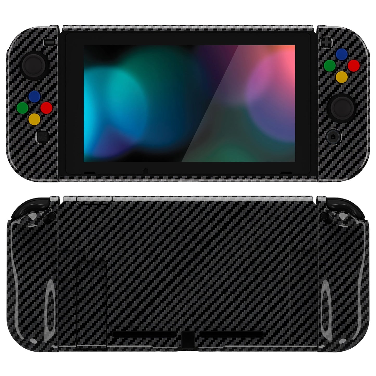 PlayVital AlterGrips Dockable Protective Case Ergonomic Grip Cover for Nintendo Switch, Interchangeable Joycon Cover w/Screen Protector & Thumb Grip Caps & Button Caps - Graphite Carbon Fiber - TNSYS2002 playvital