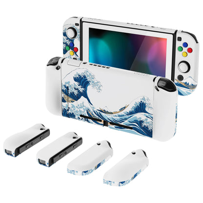 PlayVital AlterGrips Dockable Protective Case Ergonomic Grip Cover for Nintendo Switch, Interchangeable Joycon Cover w/Screen Protector & Thumb Grip Caps & Button Caps - The Great Wave off Kanagawa - TNSYT001 playvital