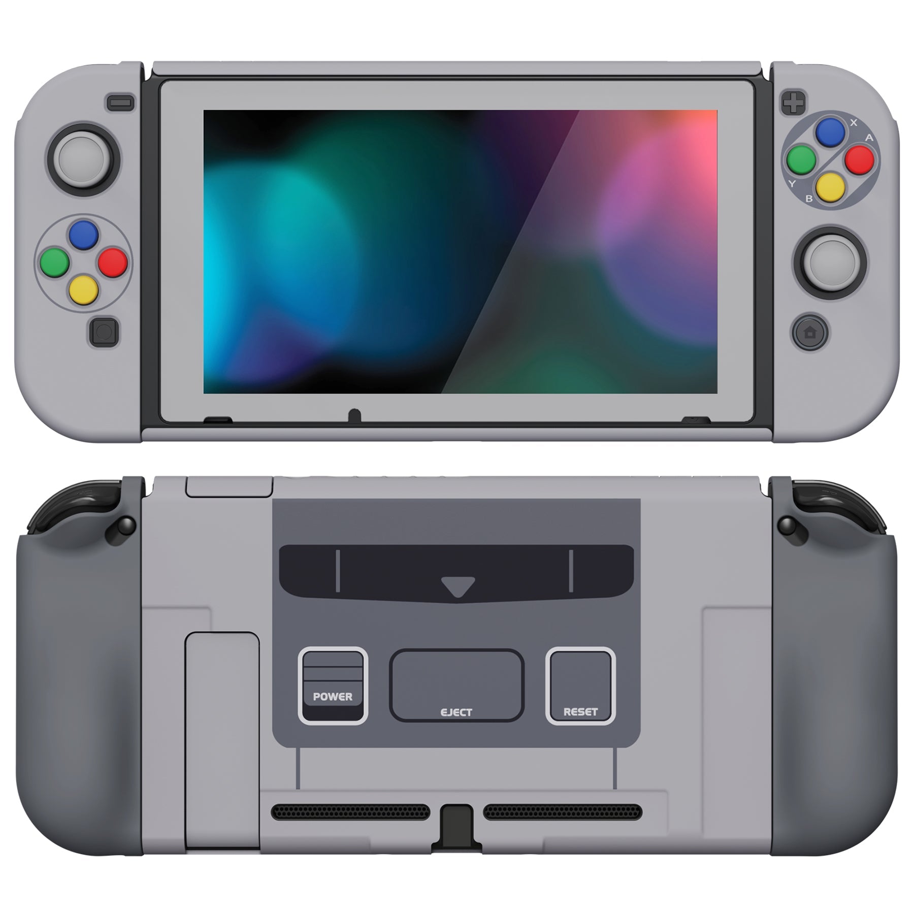 PlayVital AlterGrips Dockable Protective Case Ergonomic Grip Cover for Nintendo Switch, Interchangeable Joycon Cover w/Screen Protector & Thumb Grip Caps & Button Caps - SFC SNES Classic EU Style - TNSYY7001 playvital