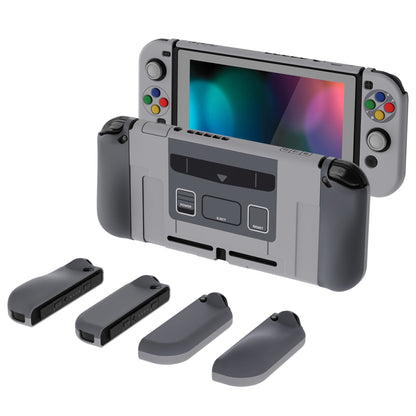 PlayVital AlterGrips Dockable Protective Case Ergonomic Grip Cover for Nintendo Switch, Interchangeable Joycon Cover w/Screen Protector & Thumb Grip Caps & Button Caps - SFC SNES Classic EU Style - TNSYY7001 playvital