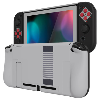 PlayVital AlterGrips Dockable Protective Case Ergonomic Grip Cover for Nintendo Switch, Interchangeable Joycon Cover w/Screen Protector & Thumb Grip Caps & Button Caps - Classics NES Style - TNSYY7002 playvital