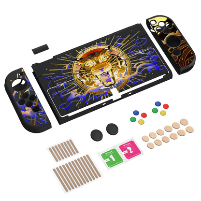 PlayVital ZealProtect Soft Protective Case for Switch OLED, Flexible Protector Joycon Grip Cover for Switch OLED with Thumb Grip Caps & ABXY Direction Button Caps - Tiger Tarot - XSOYV6033 playvital