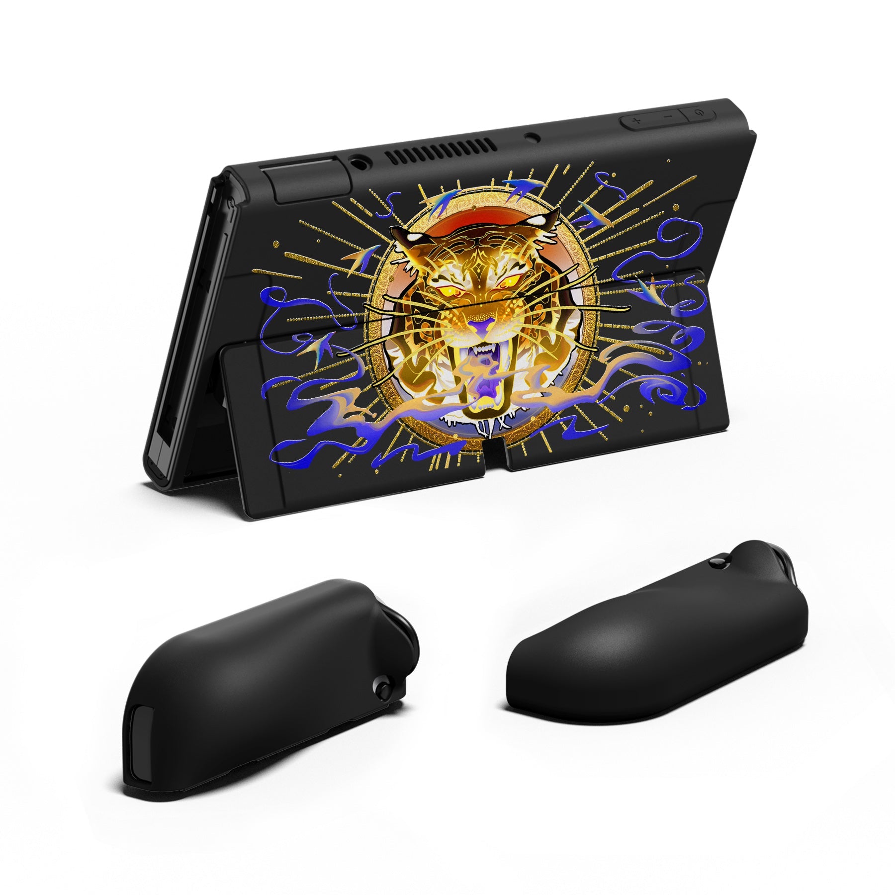 PlayVital ZealProtect Soft Protective Case for Switch OLED, Flexible Protector Joycon Grip Cover for Switch OLED with Thumb Grip Caps & ABXY Direction Button Caps - Tiger Tarot - XSOYV6033 playvital