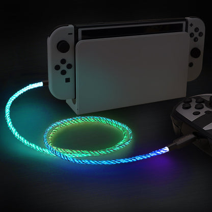 PlayVital 6.56FT Illuminated Charging Cable for ps5 Controller, USB Type C Charging Cord for Gamepad, Universal LED Light Up Data Cord for Xbox Core/Elite Series 2 / Switch Pro Controller- PFLED14 PlayVital