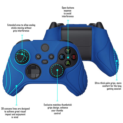 PlayVital Samurai Edition Blue Anti-slip Controller Grip Silicone Skin, Ergonomic Soft Rubber Protective Case Cover for Xbox Series S/X Controller with Black Thumb Stick Caps - WAX3008 PlayVital