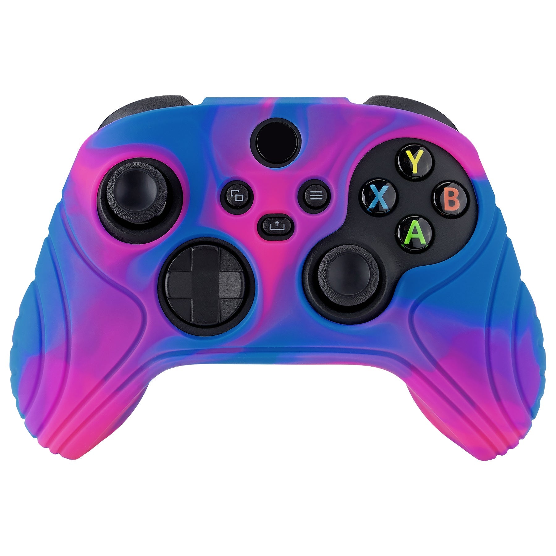 PlayVital Samurai Edition Pink & Purple & Blue Anti-slip Controller Grip Silicone Skin, Ergonomic Soft Rubber Protective Case Cover for Xbox Series S/X Controller with Black Thumb Stick Caps - WAX3015 PlayVital