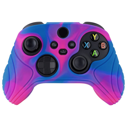 PlayVital Samurai Edition Pink & Purple & Blue Anti-slip Controller Grip Silicone Skin, Ergonomic Soft Rubber Protective Case Cover for Xbox Series S/X Controller with Black Thumb Stick Caps - WAX3015 PlayVital